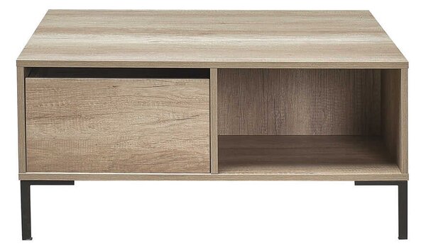 Masuta Cafea Adore cu sertar si picioare metalice, Alb - Maro - Natur, 90x42x90 cm