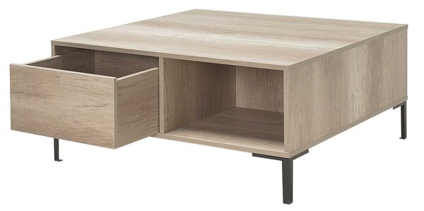 Masuta Cafea Adore cu sertar si picioare metalice, Alb - Maro - Natur, 90x42x90 cm