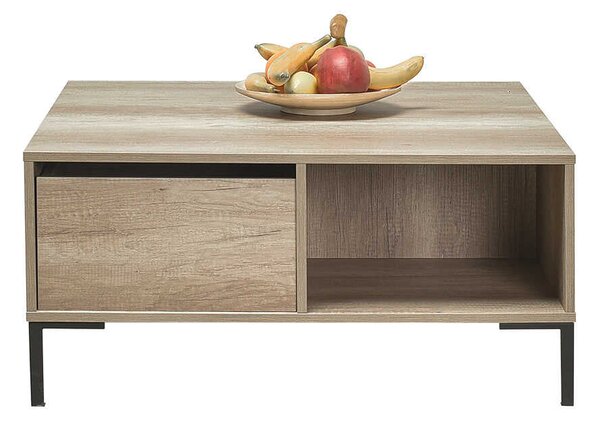 Masuta Cafea Adore cu sertar si picioare metalice, Alb - Maro - Natur, 90x42x90 cm