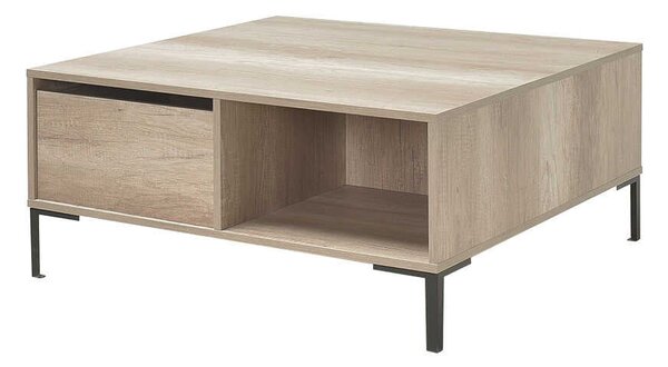Masuta Cafea Adore cu sertar si picioare metalice, Alb - Maro - Natur, 90x42x90 cm