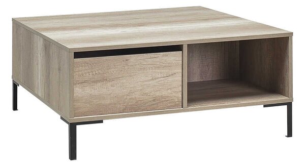 Masuta Cafea Adore cu sertar si picioare metalice, Alb - Maro - Natur, 90x42x90 cm