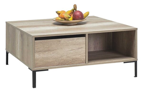Masuta Cafea Adore cu sertar si picioare metalice, Alb - Maro - Natur, 90x42x90 cm