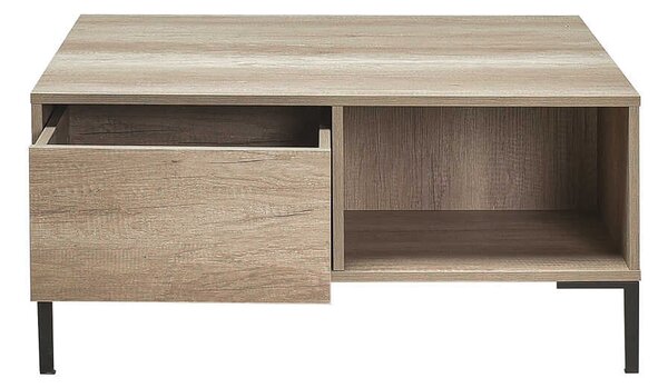 Masuta Cafea Adore cu sertar si picioare metalice, Alb - Maro - Natur, 90x42x90 cm