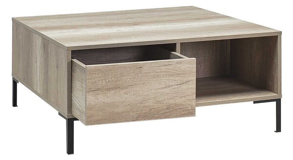 Masuta Cafea Adore cu sertar si picioare metalice, Alb - Maro - Natur, 90x42x90 cm