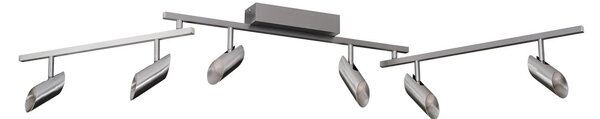 Brilliant Spot LED pentru tavan Risell, lungime 142 cm, culoare aluminiu, reglabil, Metalic, Camera de zi / sufragerie, Aluminiu, Modern