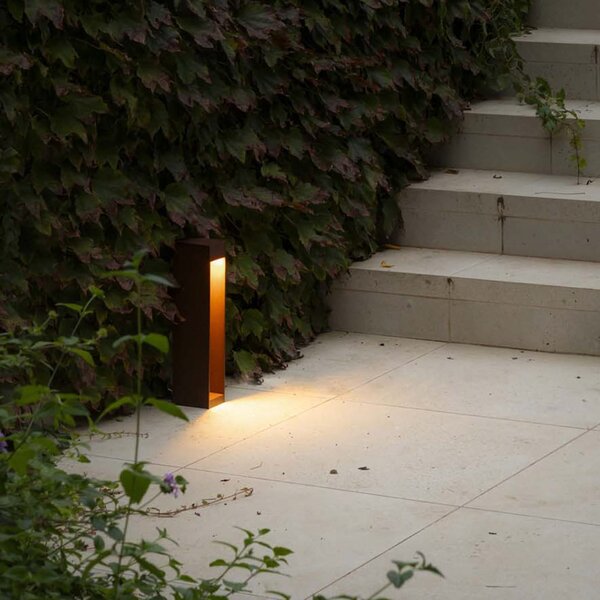 FARO BARCELONA Lampă cu soclu LED Cerler, maro, 35 cm, metal, IP65, CCT, Maro / Rugină, Aluminiu, Modern