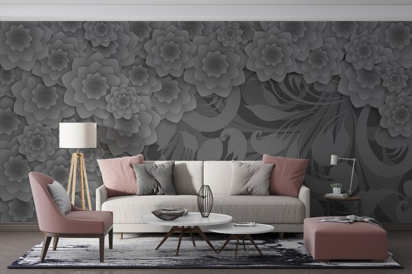 Fototapet Design floral gri și alb, Fototapet natură, Fototapet populare, w01051v1 - Tapeko.ro