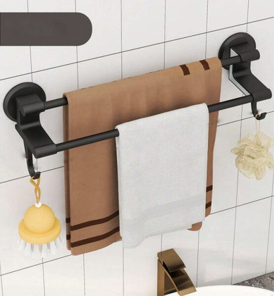 Suport dublu prosoape baie, 50 cm, Negru