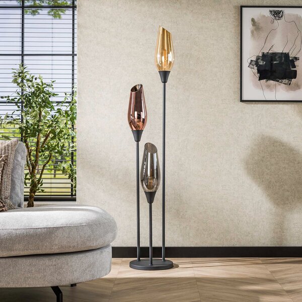 Zijlstra Lampadar Mixture, 168 cm, multicolor, 3 becuri sticlă/metal, Multicolor, Camera de zi / sufragerie, Sticlă, Modern