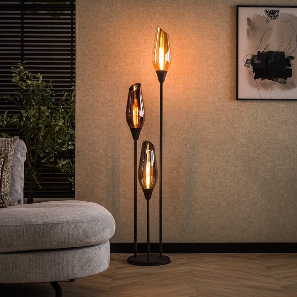 Zijlstra Lampadar Mixture, 168 cm, multicolor, 3 becuri sticlă/metal, Multicolor, Camera de zi / sufragerie, Sticlă, Modern