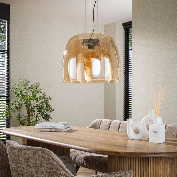 Zijlstra Lampă suspendată Philippa, chihlimbar, Ø 48 cm, sticlă, 1 x E27, reglabil, Maro / Rugină, Camera de zi / sufragerie, Sticlă, Modern