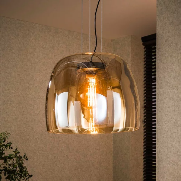Zijlstra Lampă suspendată Philippa, chihlimbar, Ø 48 cm, sticlă, 1 x E27, reglabil, Maro / Rugină, Camera de zi / sufragerie, Sticlă, Modern
