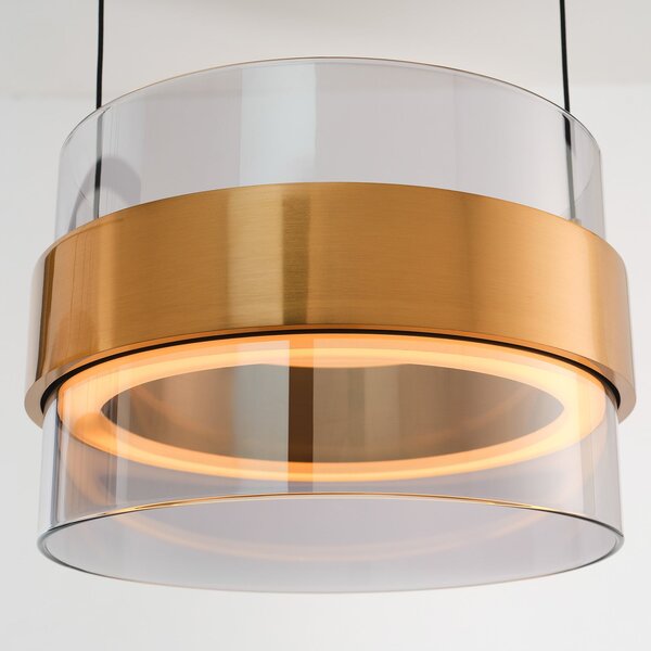 Brilliant Lampă suspendată LED Inside, culoare alamă/gri fum, Ø 22 cm, reglabil, Gri, Camera de zi / sufragerie, Sticlă