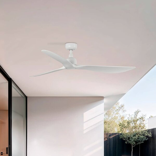FARO BARCELONA Ventilator de tavan Outwood, alb, DC, silențios, Ø 150 cm, IP44, Alb, Camera de zi / sufragerie, Plastic, Modern