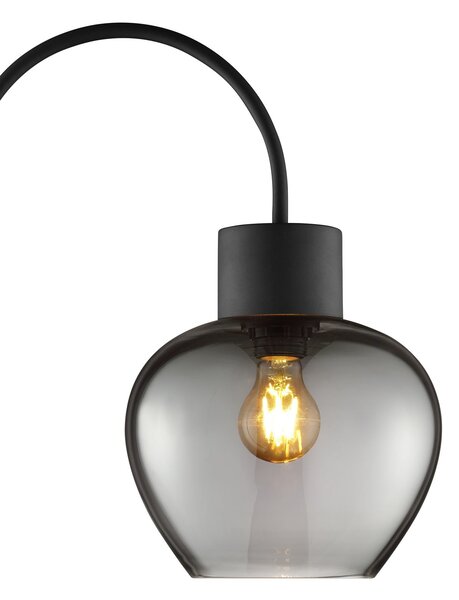 Brilliant Lampadar Ligari, negru/gri fumuriu, înălțime 164 cm metal/sticlă, Gri, Camera de zi / sufragerie, Sticlă