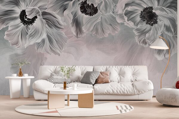 Fototapet Eleganță într-un model floral monocrom, Fototapet natură, Fototapet populare, w01093v2 - Tapeko.ro