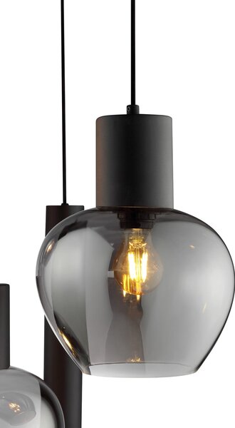 Brilliant Lampă suspendată Ligari, negru/gri fum, Ø 68 cm, metal/sticlă, Gri, Camera de zi / sufragerie, Sticlă, Pandantive la pachet