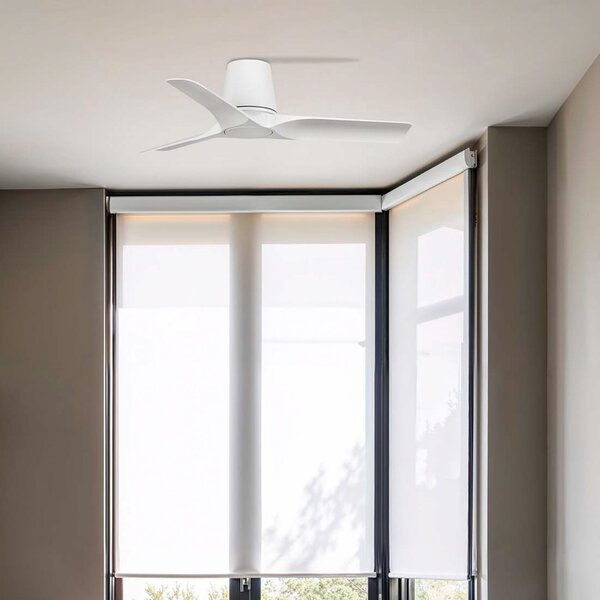 FARO BARCELONA Ventilator de tavan Hey S, alb, motor curent continuu, silențios, Ø 90 cm, Alb, Camera de zi / sufragerie, Plastic, Modern