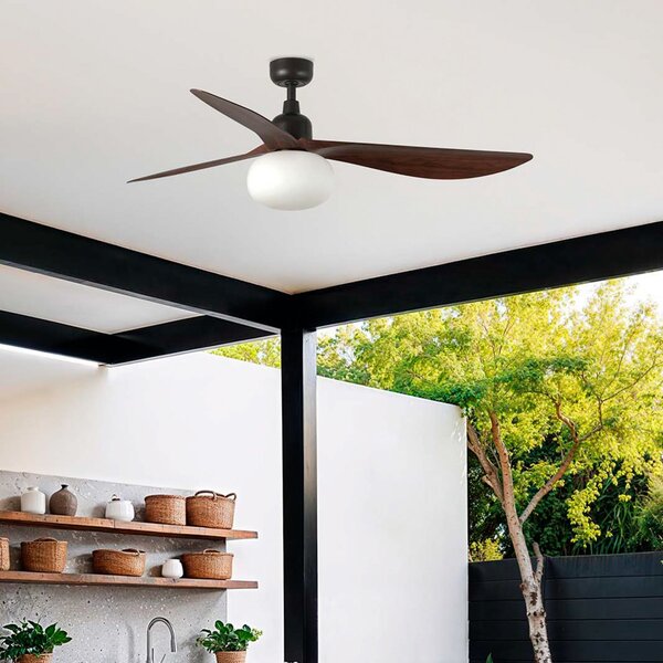 FARO BARCELONA Ventilator de tavan cu lumină Outwood, maro, DC, silențios, Ø150cm, reglabil, Lemn, Camera de zi / sufragerie, Plastic, Modern