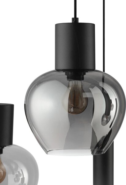 Brilliant Lampă suspendată Ligari, negru/gri fum, lungime 126 cm, sticlă, Gri, Camera de zi / sufragerie, Sticlă