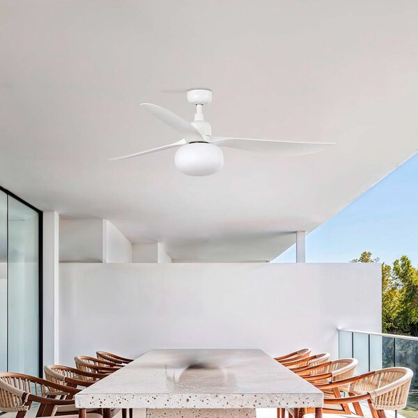FARO BARCELONA Ventilator de tavan cu lumină Outwood, alb, DC, silențios, Ø150cm, reglabil, Alb, Camera de zi / sufragerie, Plastic, Modern