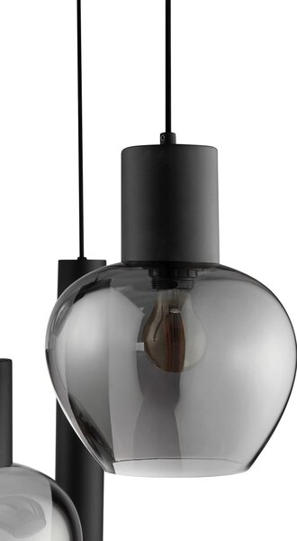 Brilliant Lampă suspendată Ligari, negru/gri fum, Ø 68 cm, metal/sticlă, Gri, Camera de zi / sufragerie, Sticlă, Pandantive la pachet