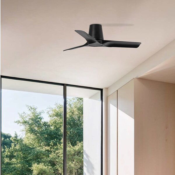 FARO BARCELONA Ventilator de tavan Hey S, negru, motor DC, silențios, Ø 90 cm, Negru, Camera de zi / sufragerie, Plastic, Modern
