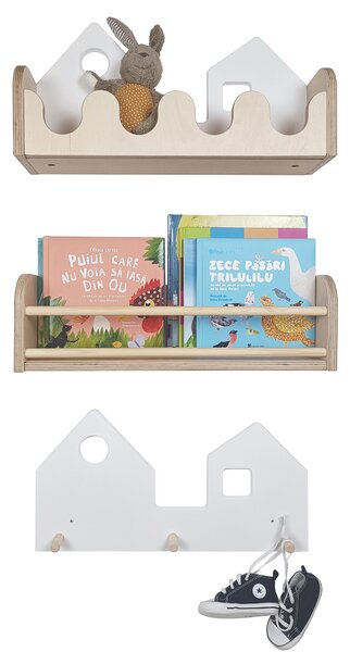 Set 2 rafturi perete + Cuier Montessori NEST SET