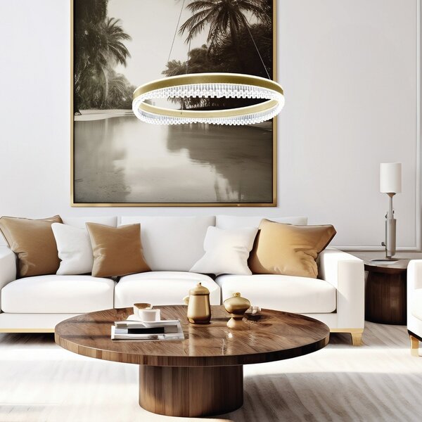 Milagro Lighting Lampă suspendată LED Preciosa, auriu/cristal, acril, Ø 60 cm, Auriu / Alamă, Camera de zi / sufragerie, Plastic, Modern