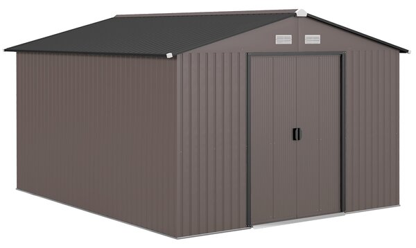 Outsunny Magazie de Grădină 8.3m² din Oțel Zincat, Uși Duble Glisante, 277x322x192 cm, Maro | Aosom Romania