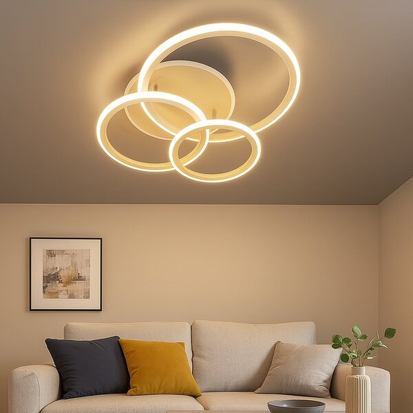 FISCHER & HONSEL Plafonieră LED Gelder, 60 cm, gri/nisipiu, RGBW, CCT, reglabil, Bej, Camera de zi / sufragerie, Modern