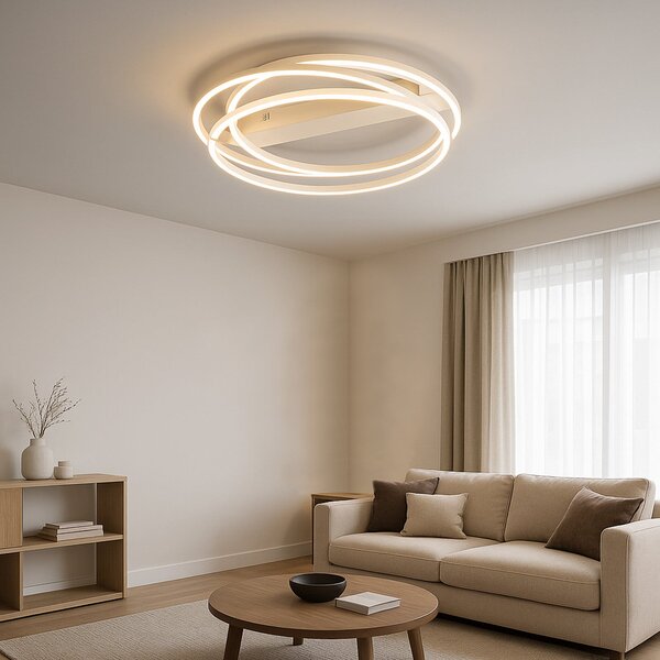 FISCHER & HONSEL Plafonieră LED Kiku, Ø 56 cm, culoare nisip, metal, CCT, reglabil, Bej, Camera de zi / sufragerie, Metal, Modern