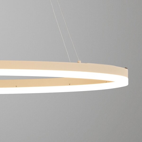 FISCHER & HONSEL Lampă suspendată LED Silvio, lungime 100 cm, culoare nisip, metal, CCT, reglabil, Bej, Camera de zi / sufragerie, Metal, Modern
