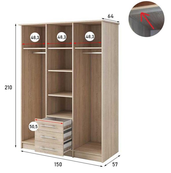 Dulap de haine Svalga 3D (stejar sonoma). Promo -19%. 1014279