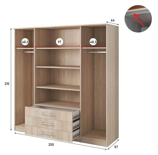 Dulap de haine Svalga 4D (stejar sonoma). Promo -20%. 1014281
