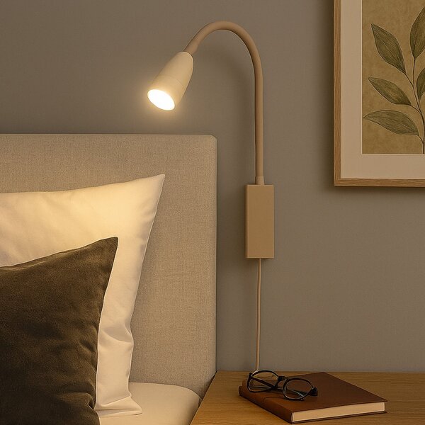 FISCHER & HONSEL Aplică de perete cu LED Sten, culoare nisip, înălțime 61 cm Comandă prin gesturi, reglabil, Bej, dormitor, Metal, Modern