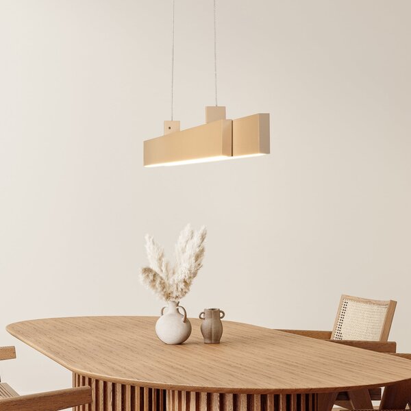 FISCHER & HONSEL Lampă suspendată LED Vayana, lungime 114 cm, culoare nisip, metal, CCT, reglabil, Bej, Camera de zi / sufragerie, Metal, Modern