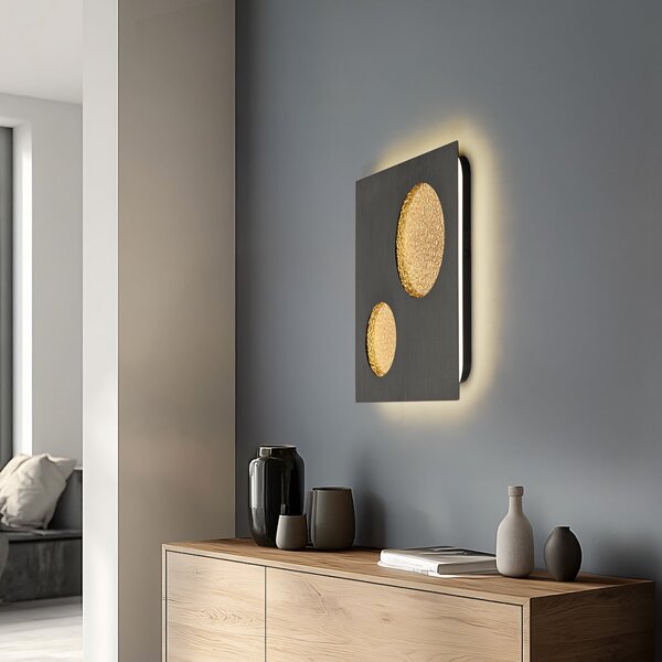 Lucande Aplică LED Delin, gri/auriu, 55 x cm, step-dimabil, reglabil, Gri, Camera de zi / sufragerie, Metal, Modern