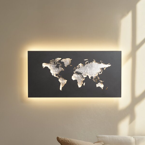 Lucande Aplică LED World, antracit/argintiu, 60 cm x 30, Negru, Camera de zi / sufragerie, Metal, Modern