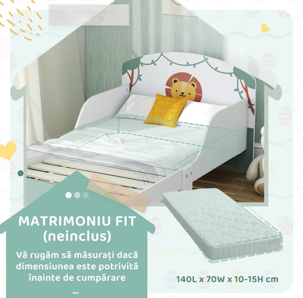 AIYAPLAY Pat pentru Copii cu Spațiu de Depozitare și Design Leu, 3-8 Ani | Aosom Romania