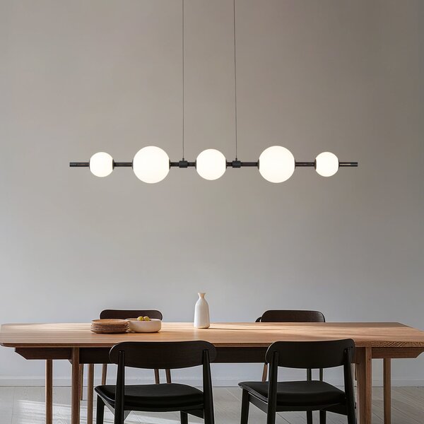 Lucande Lampă suspendată LED Tanira, negru/alb, 140 cm, step-dimabil, reglabil, Negru, Camera de zi / sufragerie, Metal, Modern