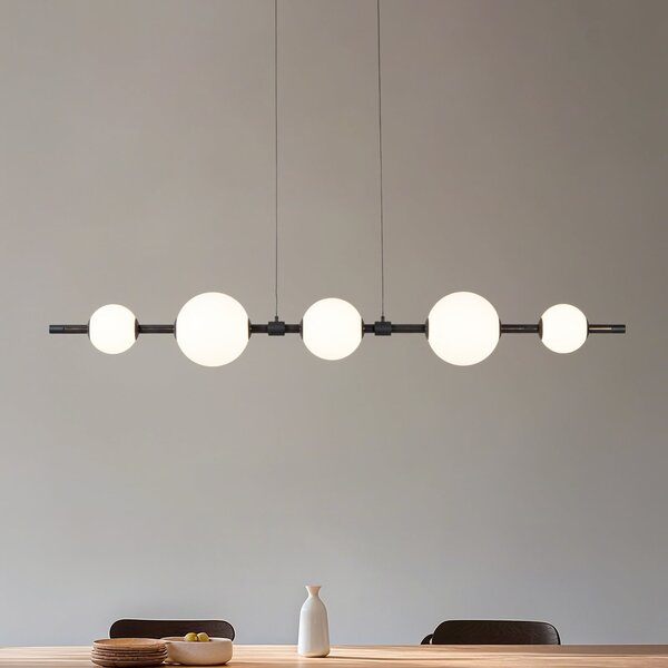 Lucande Lampă suspendată LED Tanira, negru/alb, 140 cm, step-dimabil, reglabil, Negru, Camera de zi / sufragerie, Metal, Modern