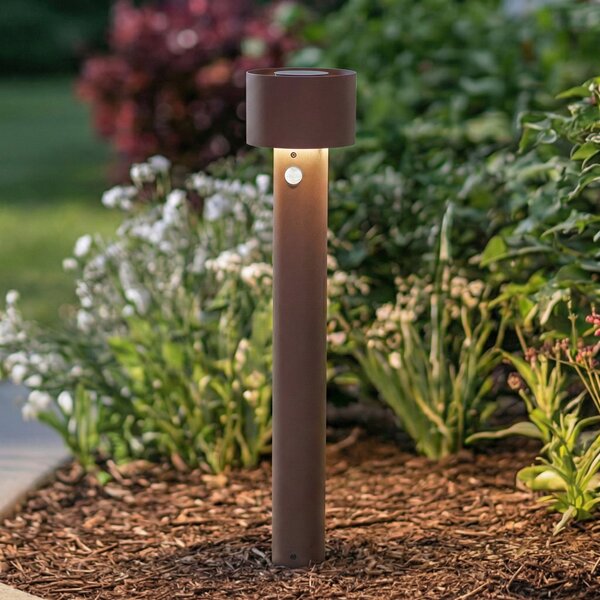Arcchio Bornă luminoasă LED Milten, 65 cm, finisaj ruginit, IP65, senzor, Maro / Rugină, Aluminiu, Modern