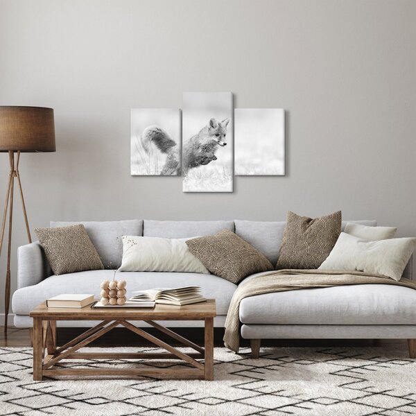 Tablou - Vulpe care sare,alb-negru (90x60 cm)