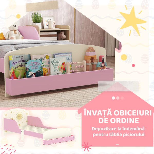 AIYAPLAY Pat copii mic, cadru cu design stele și spațiu de depozitare, roz | Aosom Romania