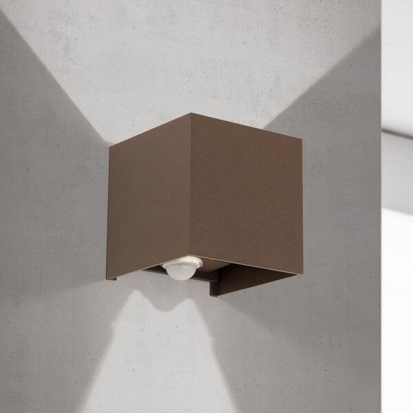 ORION Aplică LED pentru exterior Cube-S, corten, metal, senzor, Maro / Rugină, Aluminiu, Modern, Priză de perete sus / jos