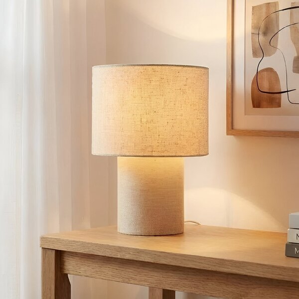 Lindby Lampă de masă Elfie, Ø 23 cm, bej, in, E27, Bej, Camera de zi / sufragerie, Țesătură / Textil, Scandinavă