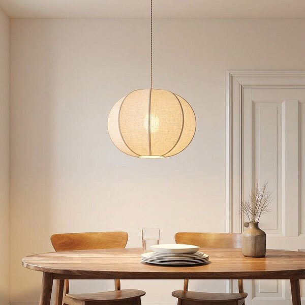 Lindby Lampă suspendată Elfie, Ø 47 cm, bej, in, E27, reglabil, Bej, Camera de zi / sufragerie, Țesătură / Textil, Scandinavă
