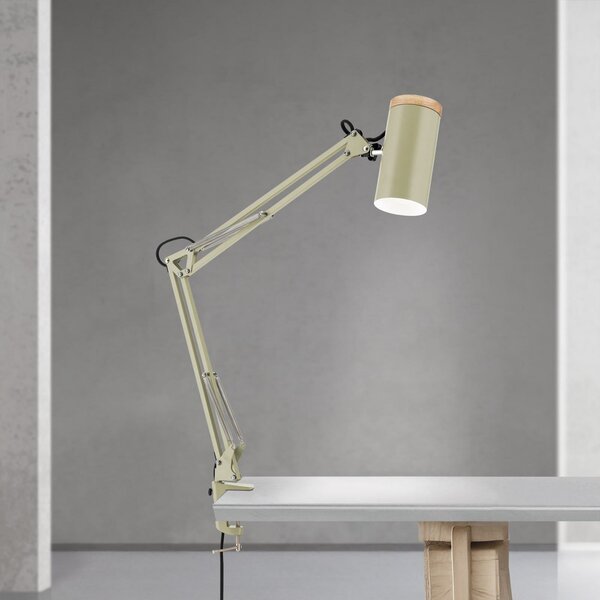 ORION Lampa de masă Gili, verde deschis, clemă, oțel, înălțime 75 cm, E27, Verde, Studiu / Birou, Metal, Modern