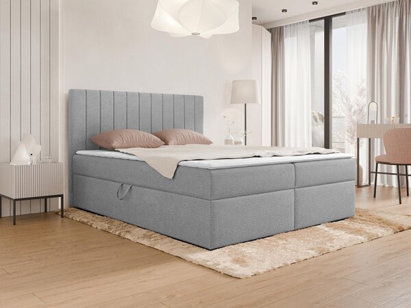 Pat boxspring Garland 100Boxspring, Dublu, Gri inchis, 140x200, Tapiterie, Somiera patSomiera pat, 15x21x11cm